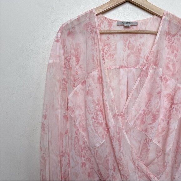 Allsaints Womens 4 Snake Print Wrap Sheer Pink Blouse - Picture 6 of 14